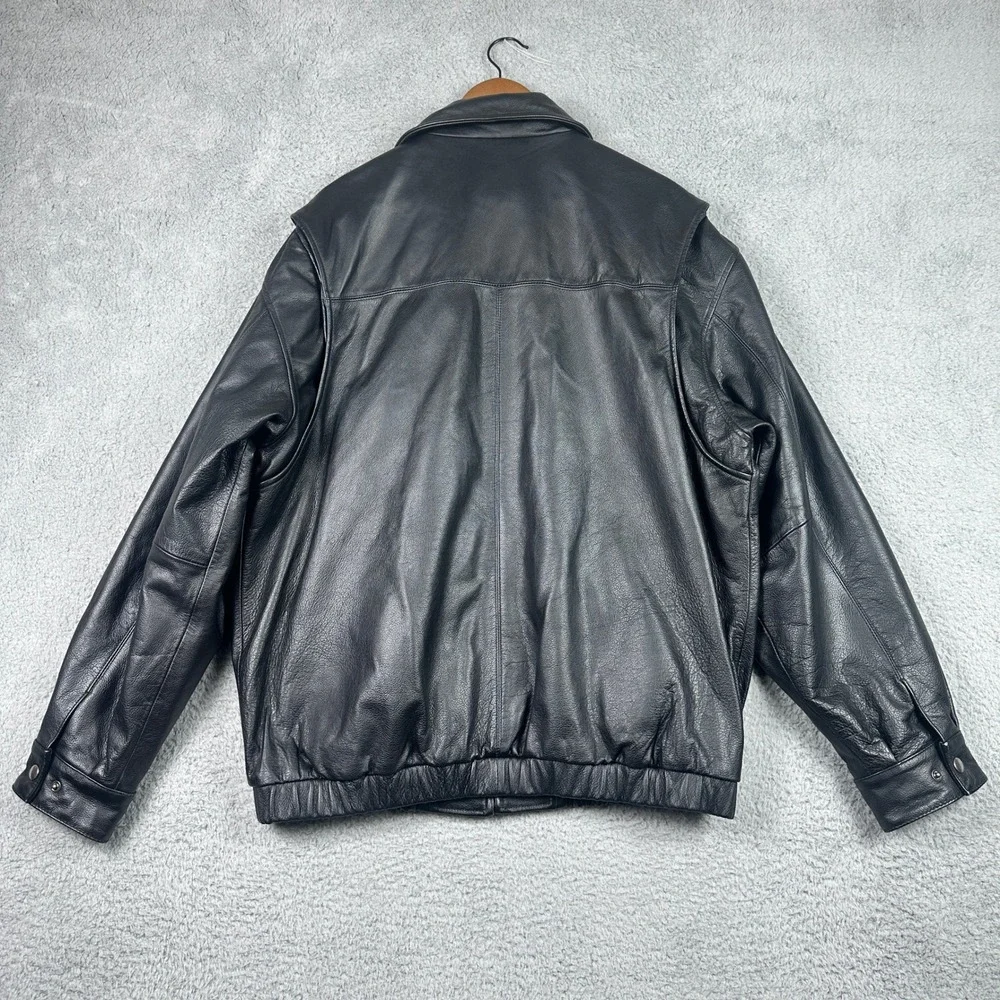 St. Johns‎ Bay Nappa Leather Vintage Bomber Jacket Mens Large Tall LT Black Soft